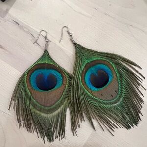 Peacock feather earrings